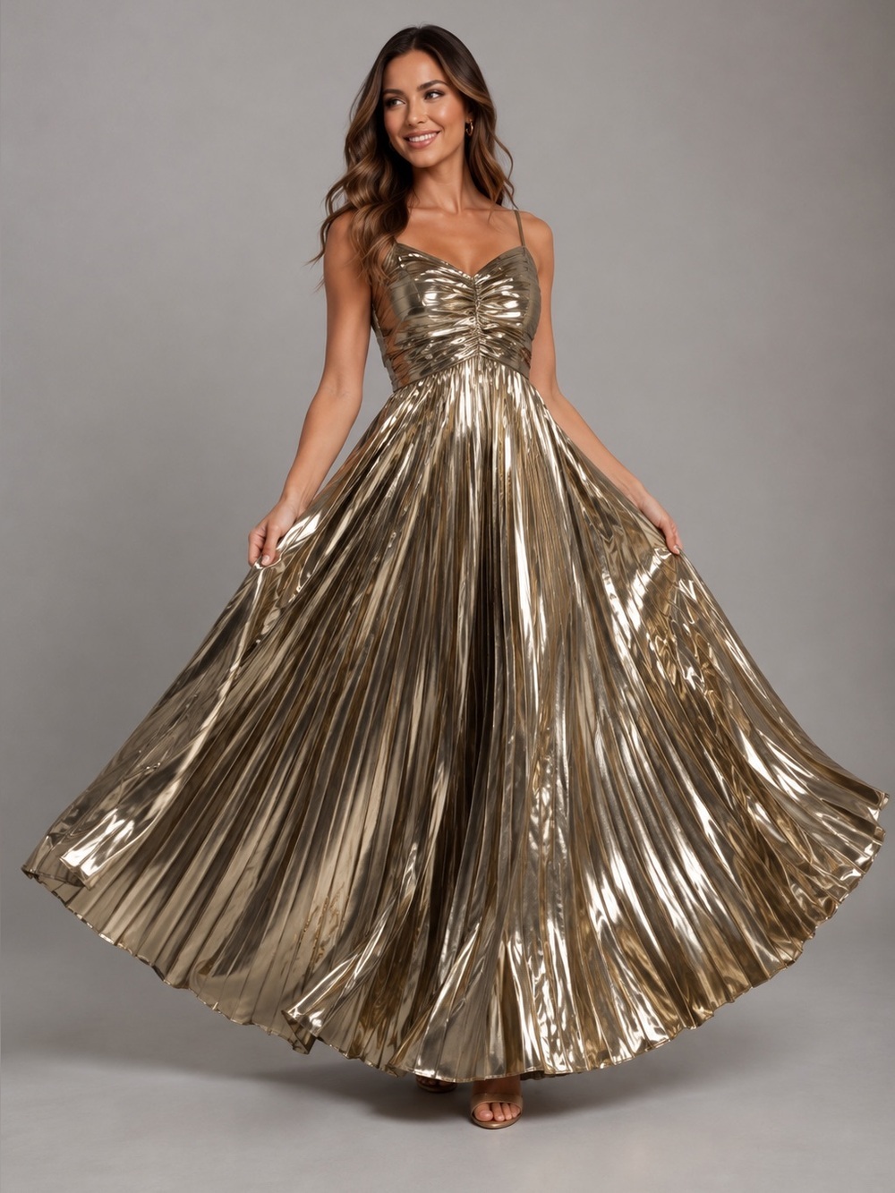 PETAL & PUP NAIRA PLEATED MAXI DRESS - GOLD SIZE 12 B1489